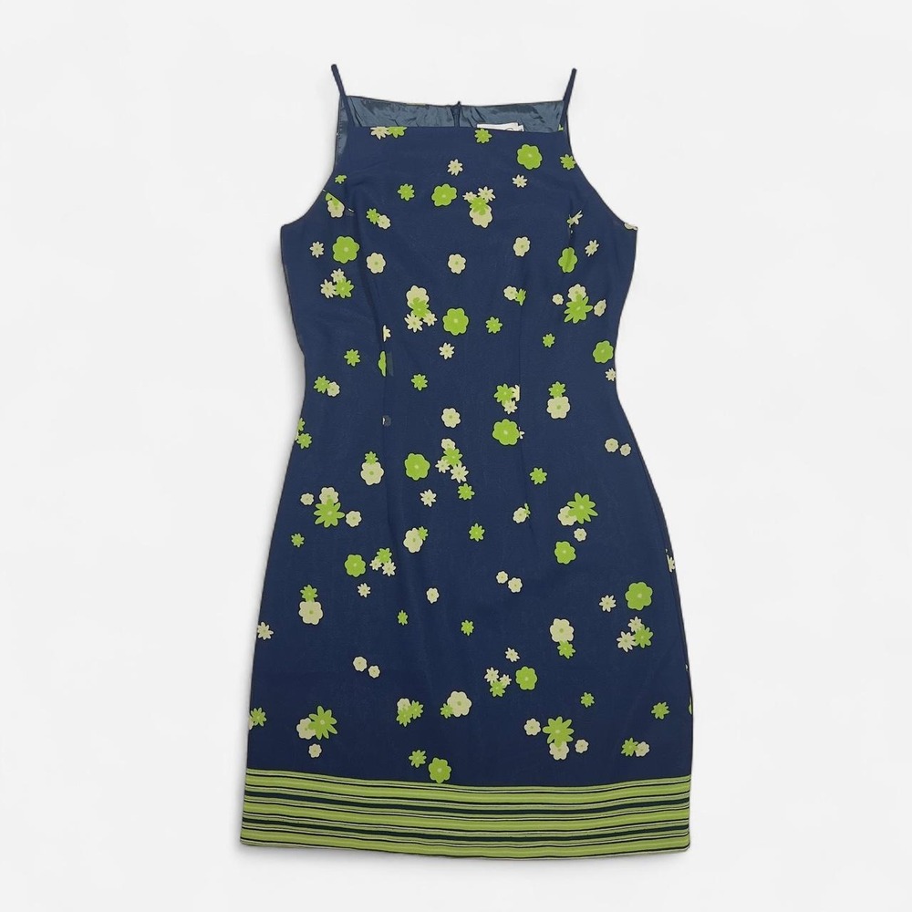 CDC Navy Green Floral Spaghetti Strap Dress Vintage 90s Y2K